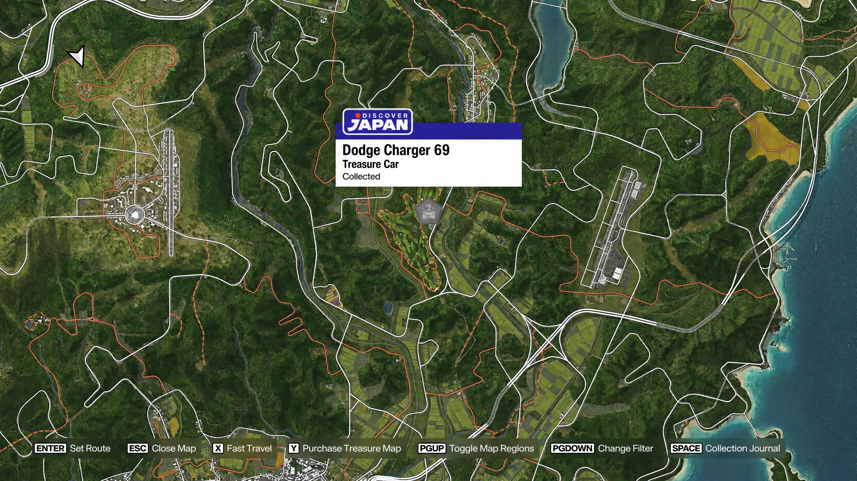 Map location for the 1969 Dodge Charger R/T Treasure Car in Minamino
