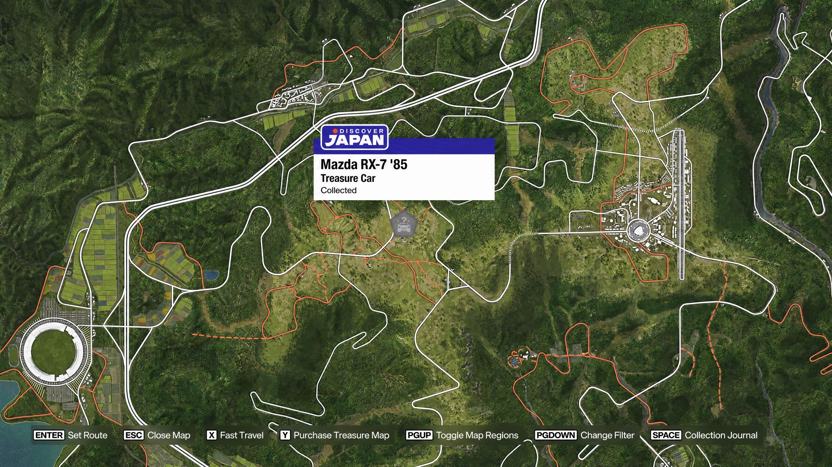 Map location for the 1985 Mazda RX-7 GSL-SE Treasure Car in Ohtani